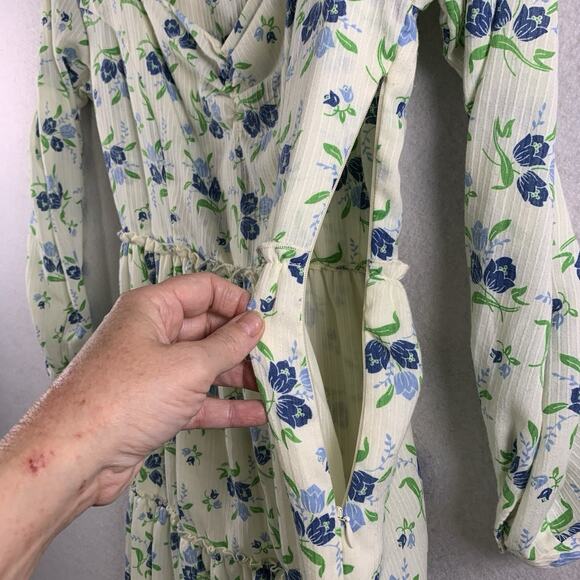 Womens‎ Milkmaid Floral Tiered Ruffle Midi Dress Sz Cottage Prairie Romantic - Picture 4 of 16